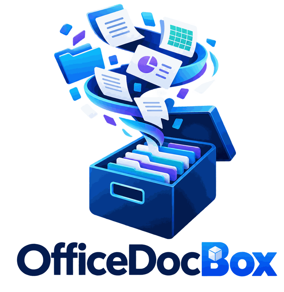 OfficeDocBox — documents flowing into a filing box